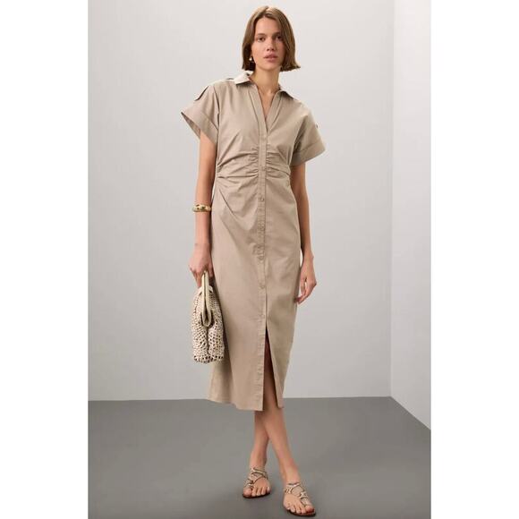 Saunders Beige Ruched Shirt Dress Sz 16 - Picture 1 of 11